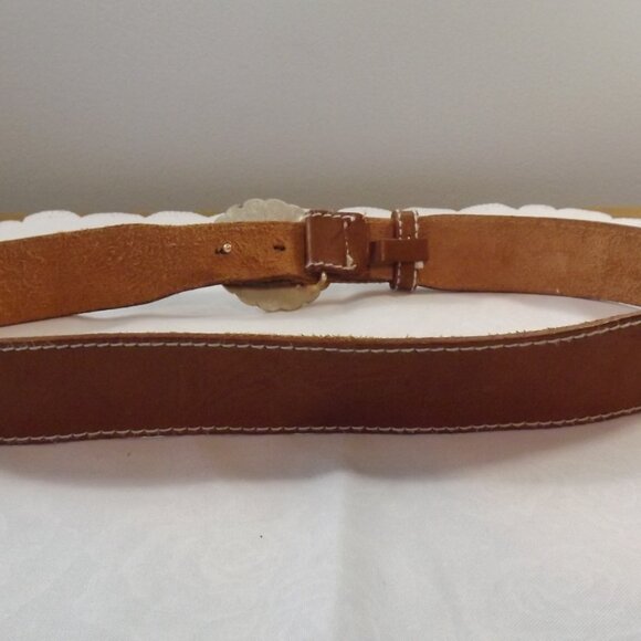 1990 Liz Claiborne Silver tone Belt Buckle on Leather Belt - Picture 5 of 11